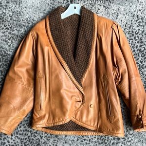 Ladies Cognac soft leather jacket. Made in Italy. Size 36 or medium.
